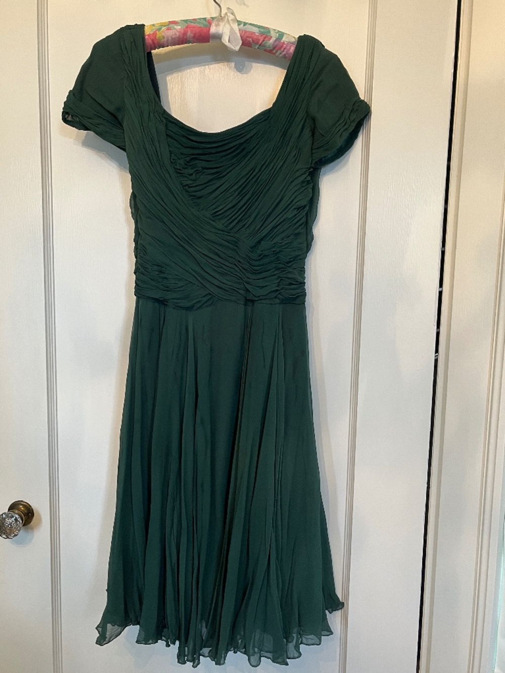 Teal Chiffon Georgette Dress Vintage Ruched S